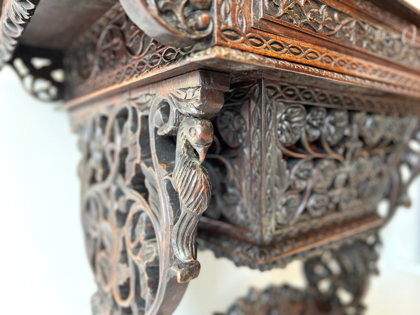 19th Century Anglo-Indian Carved Rosewood Writing Desk