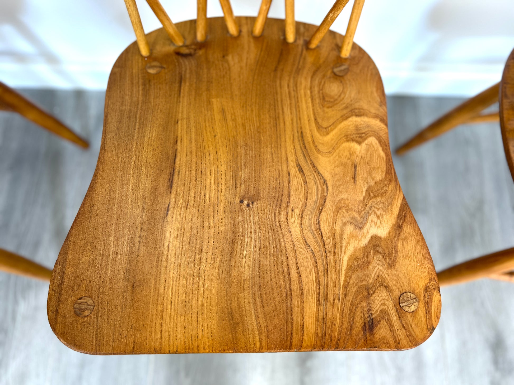 Set of 4, Ercol Style Candlestick Elm Dining Chairs