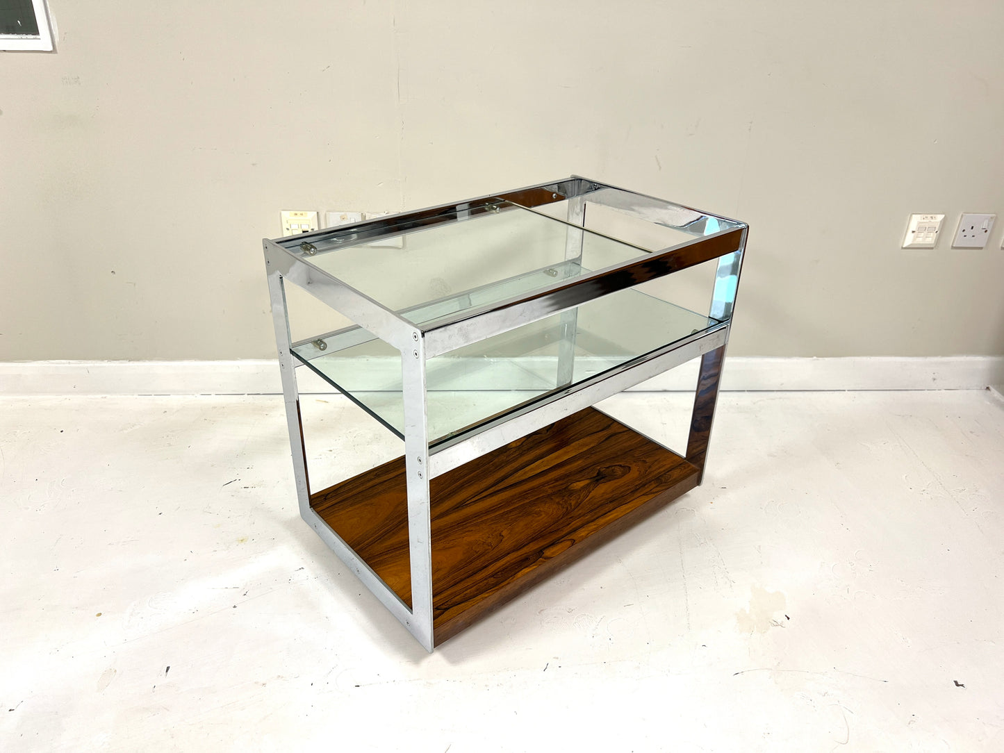 Merrow Associates, Rosewood, Chrome & Glass Trolley