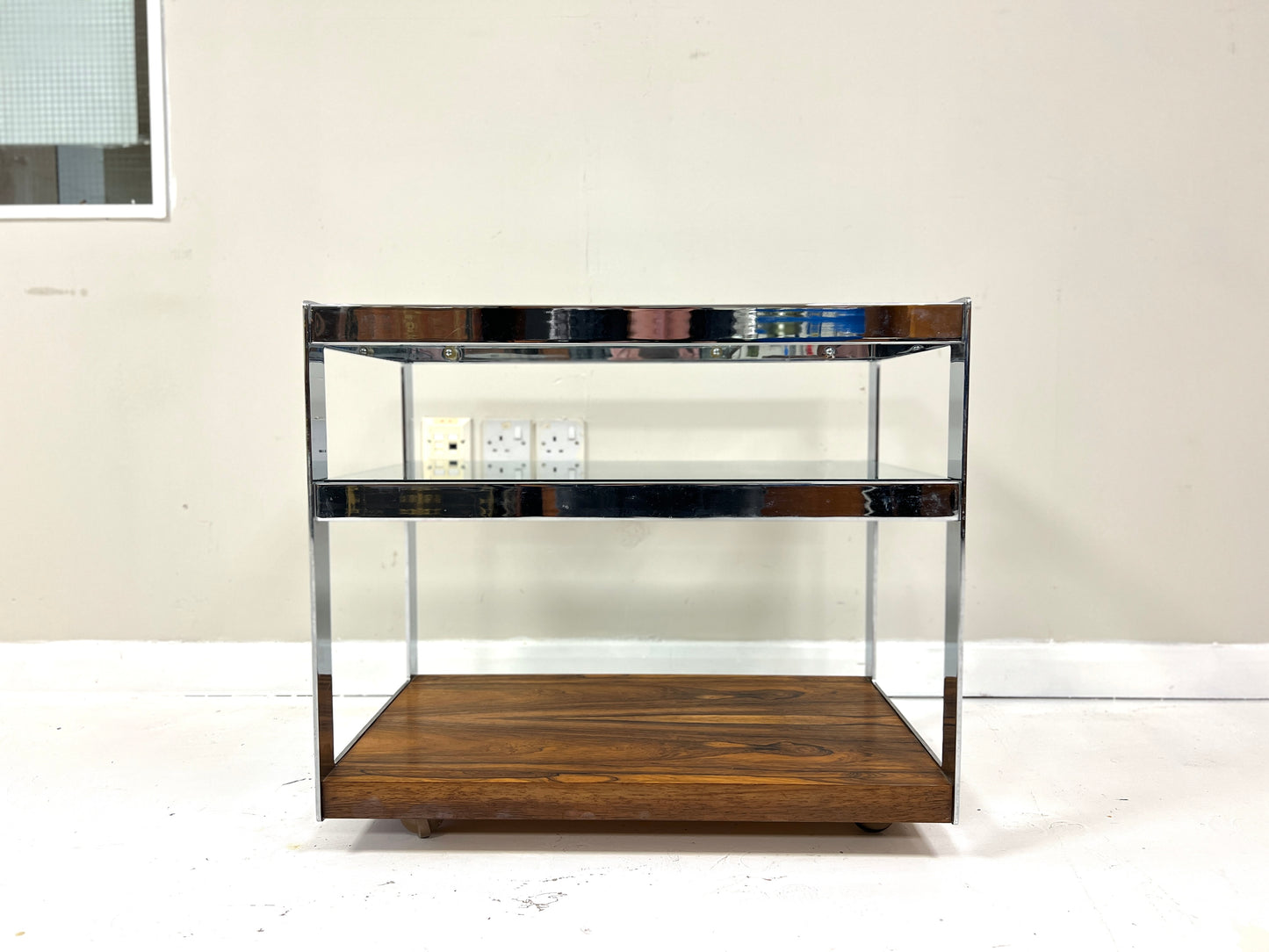 Merrow Associates, Rosewood, Chrome & Glass Trolley