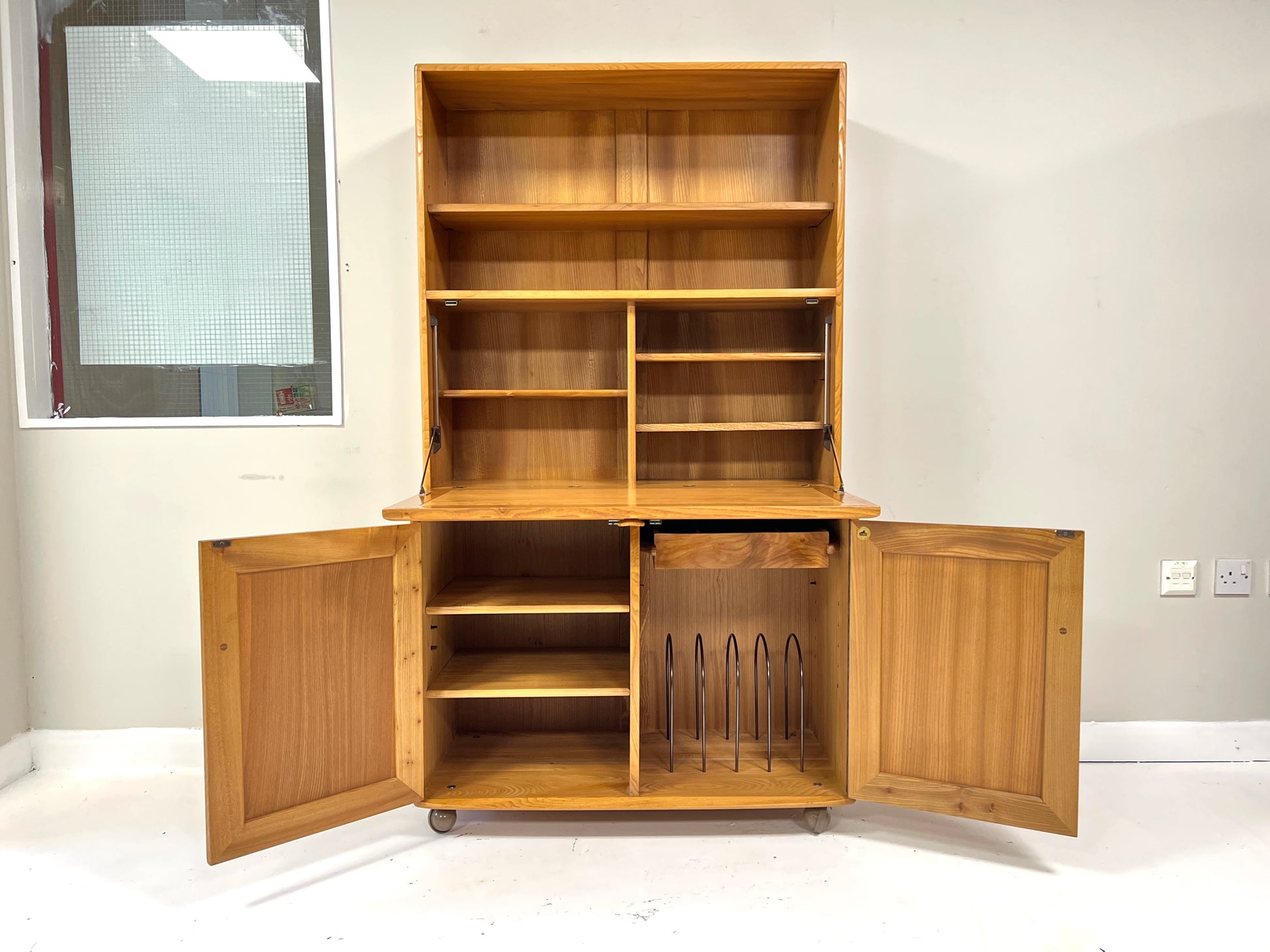 Ercol Windsor, Vintage Compact Bookcase Bureau