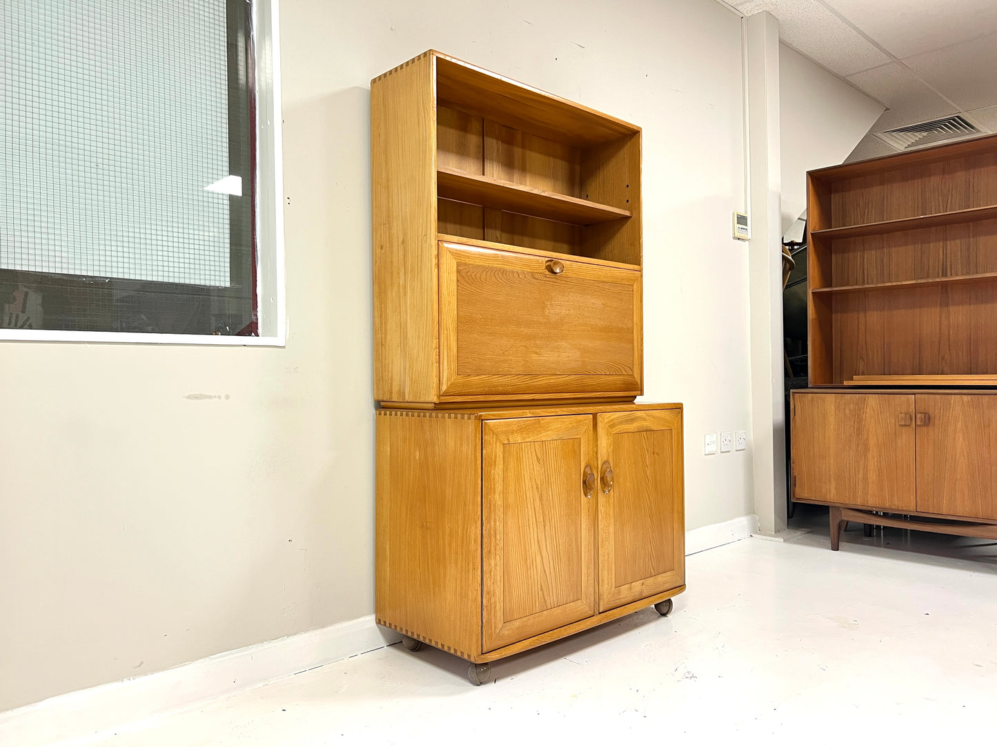 Ercol Windsor, Vintage Compact Bookcase Bureau