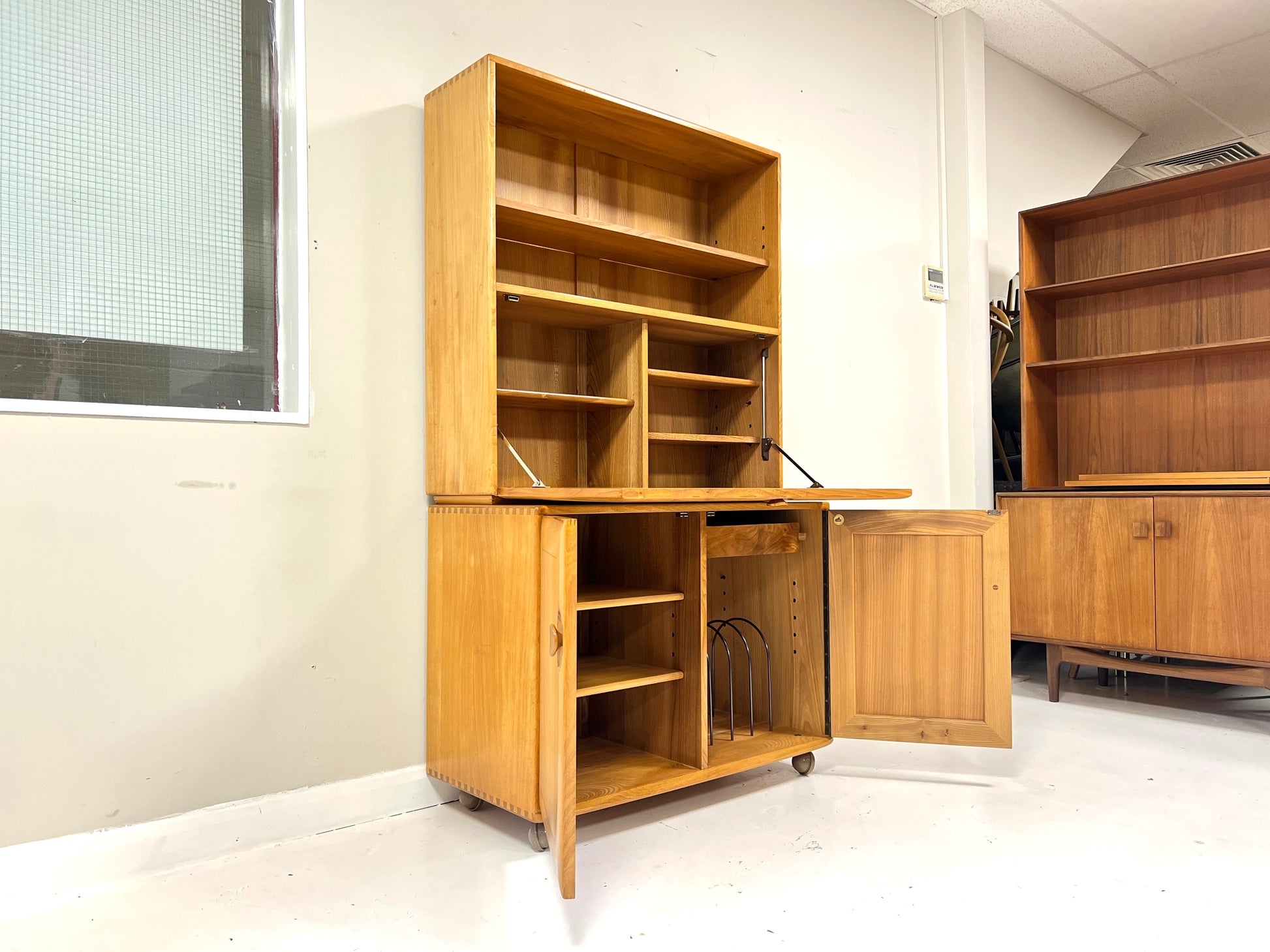Ercol Windsor, Vintage Compact Bookcase Bureau
