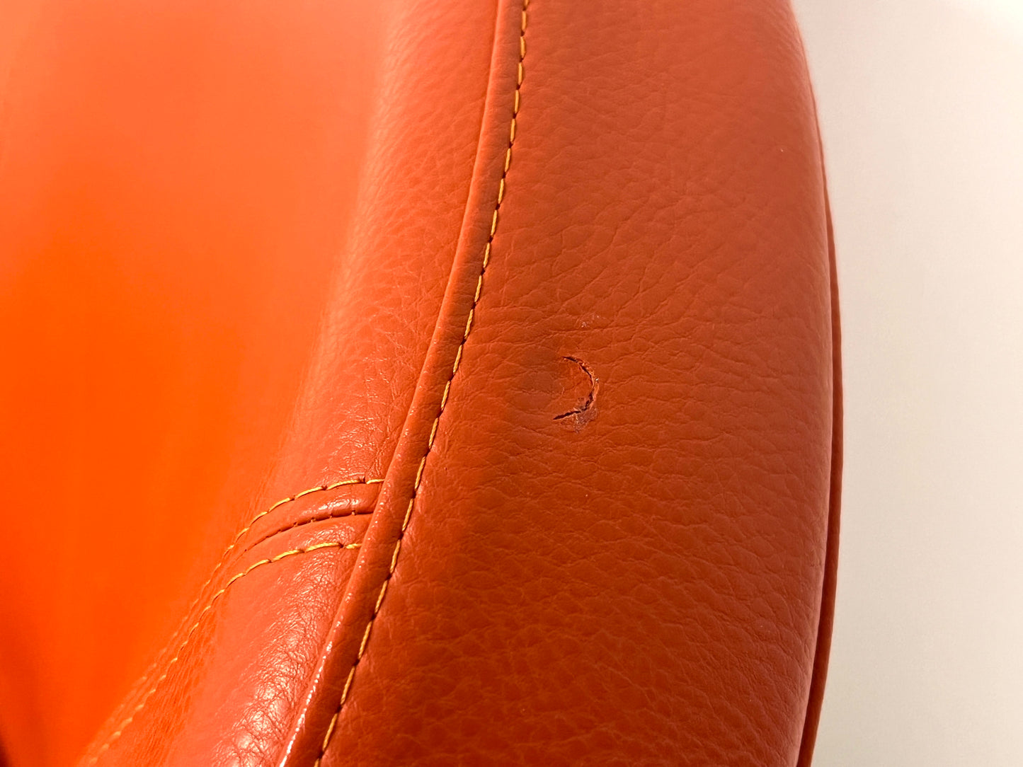 Contemporary Orange Leather and Oak Armchair
