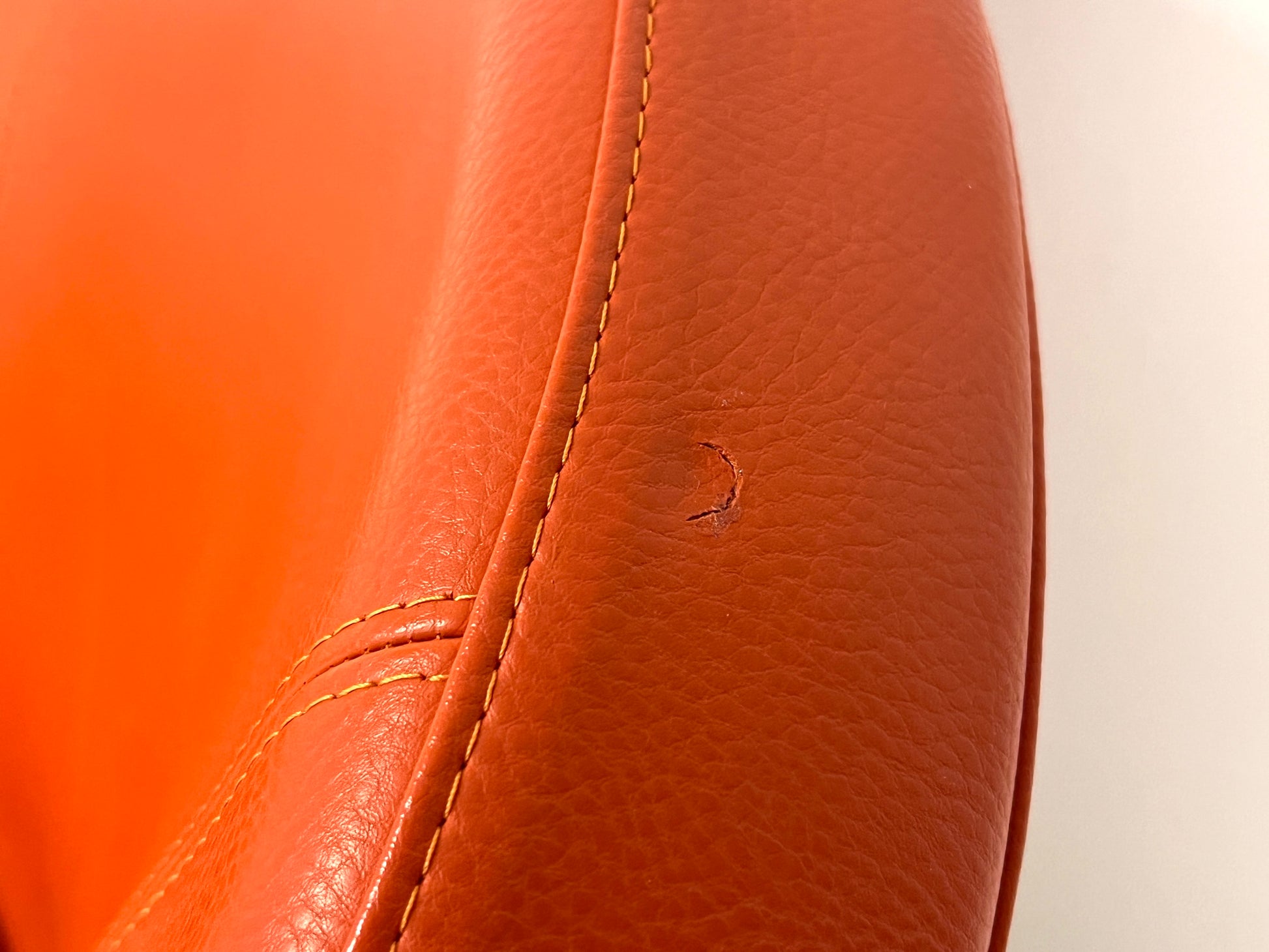 Contemporary Orange Leather and Oak Armchair