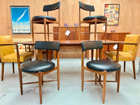 Set of Four G Plan Fresco Dining Chairs - Teak & Leatherette