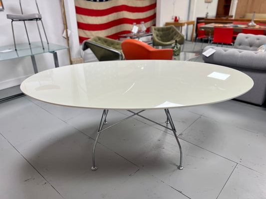 Kartell Glossy Oval Dining Table - Off-White with Chrome Base
