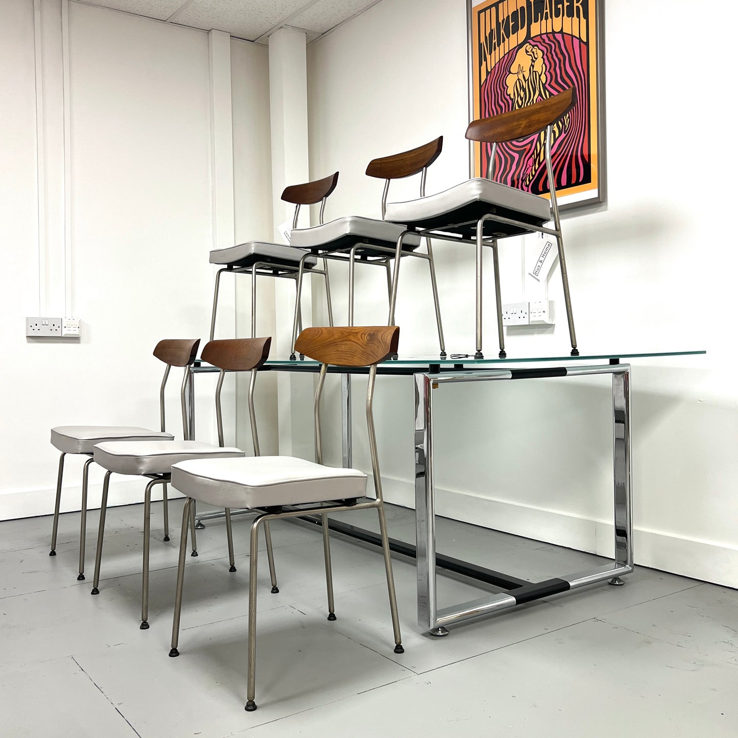 Set of 6 Stag S Range Dining Chairs – Chrome, Teak & Leatherette
