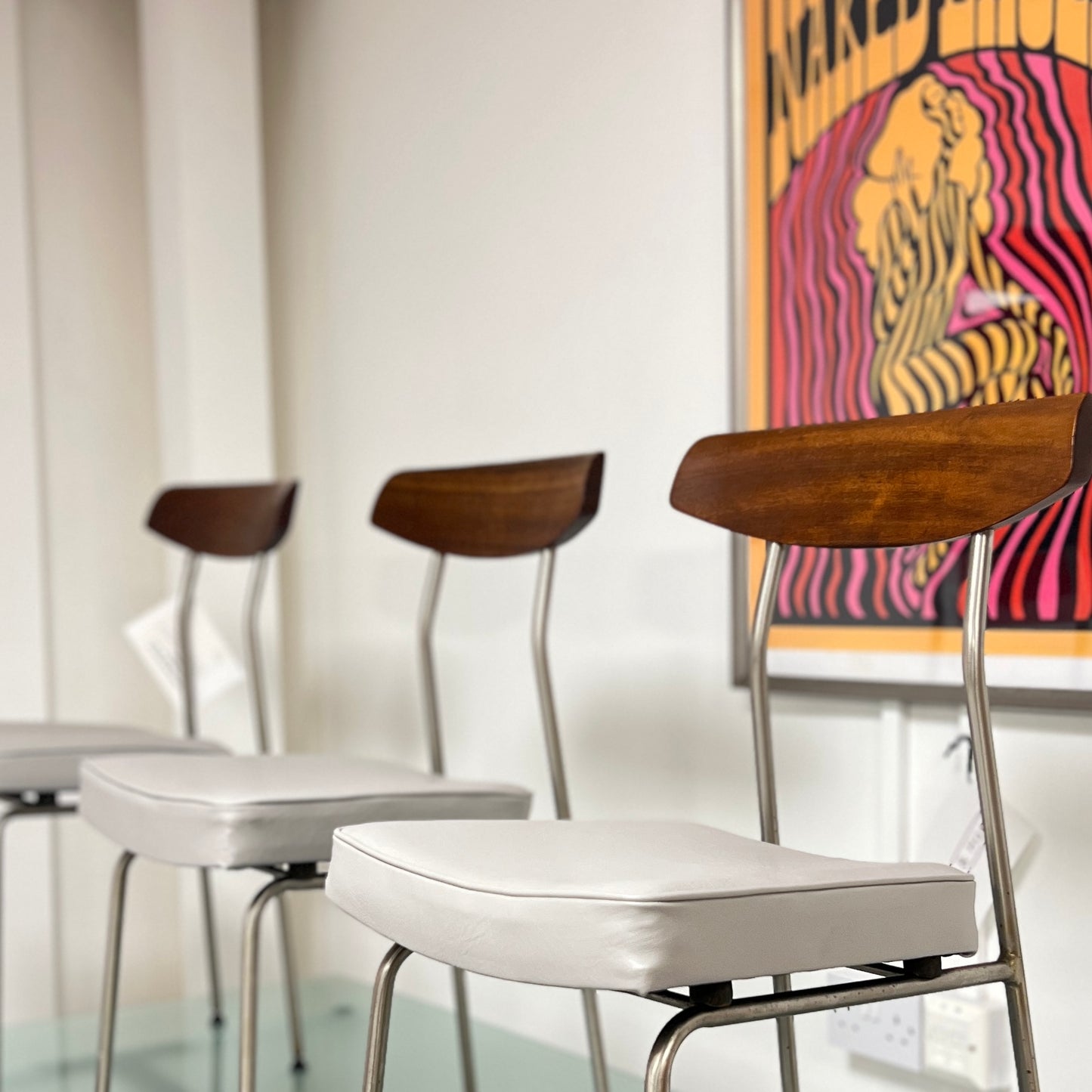 Set of 6 Stag S Range Dining Chairs – Chrome, Teak & Leatherette
