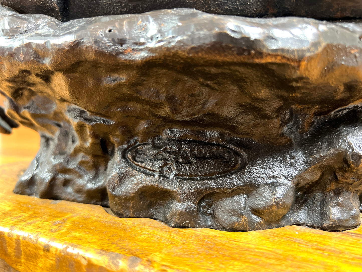Cast Iron Sculpture of a Led Stag on Oak Base
