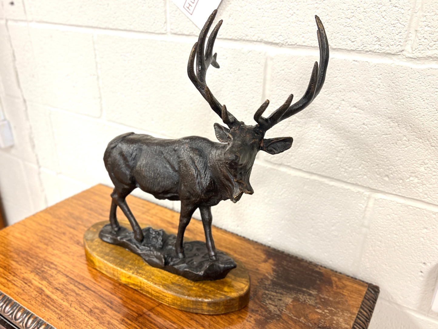 Large Cast Iron Stag on Oak Base