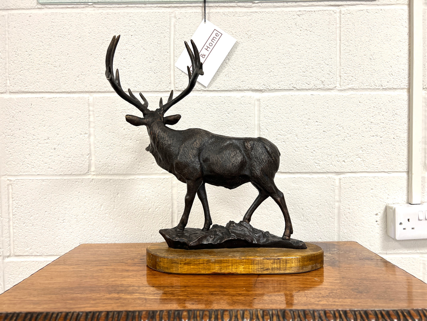 Large Cast Iron Stag on Oak Base