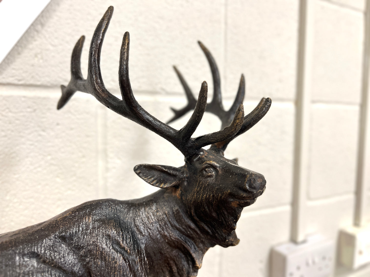 Large Cast Iron Stag on Oak Base