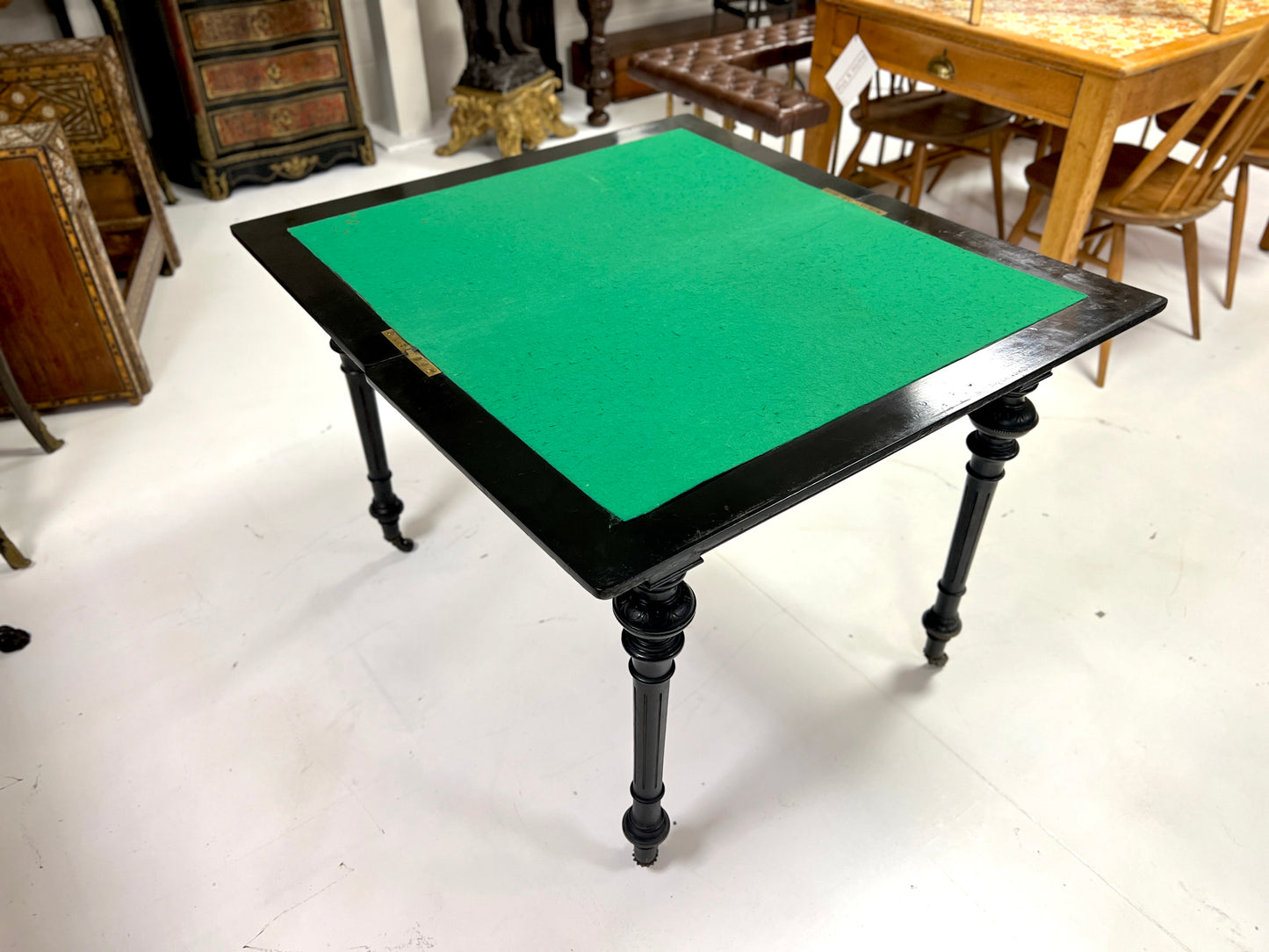Victorian Ebonised Aesthetic Movement Folding Card / Console Table with Thuya Inlay