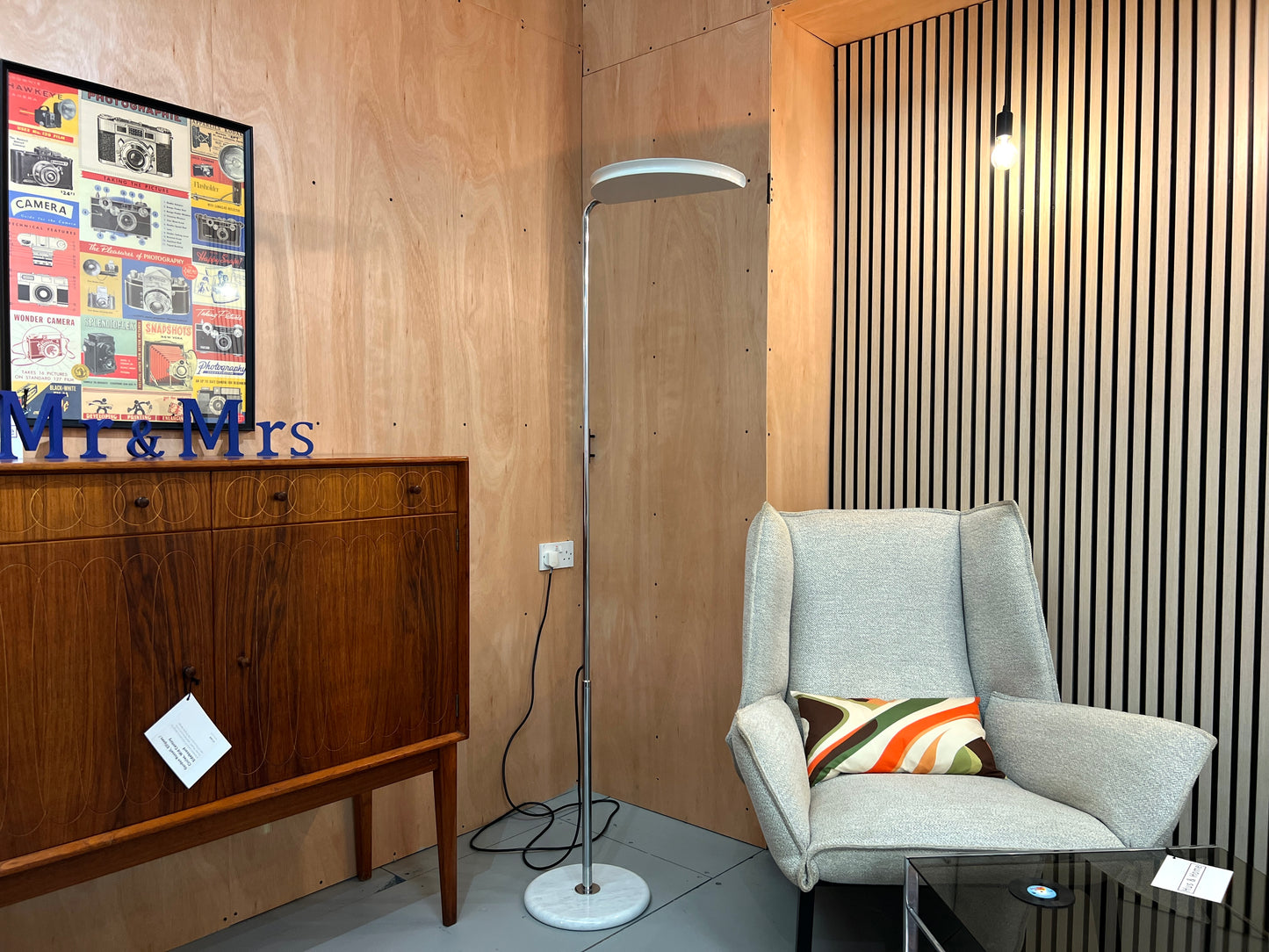 Bruno Gecchelin, Mezzaluna Floor Lamp with Marble Base and Chrome Shaft