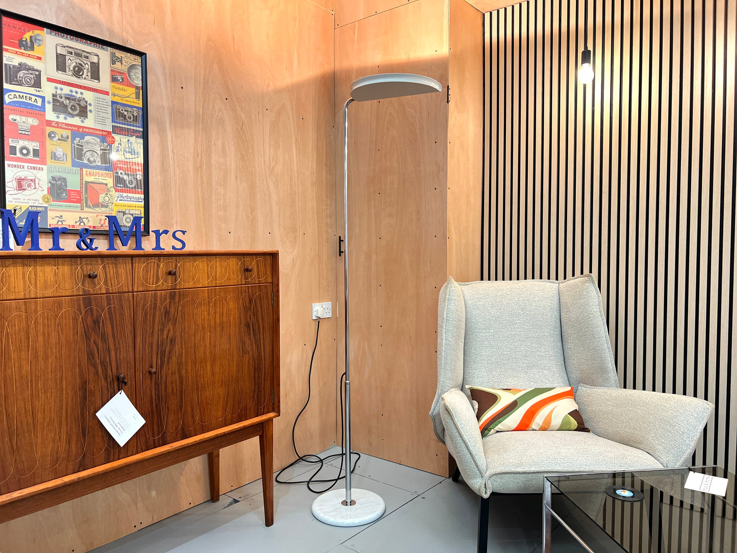 Bruno Gecchelin, Mezzaluna Floor Lamp with Marble Base and Chrome Shaft