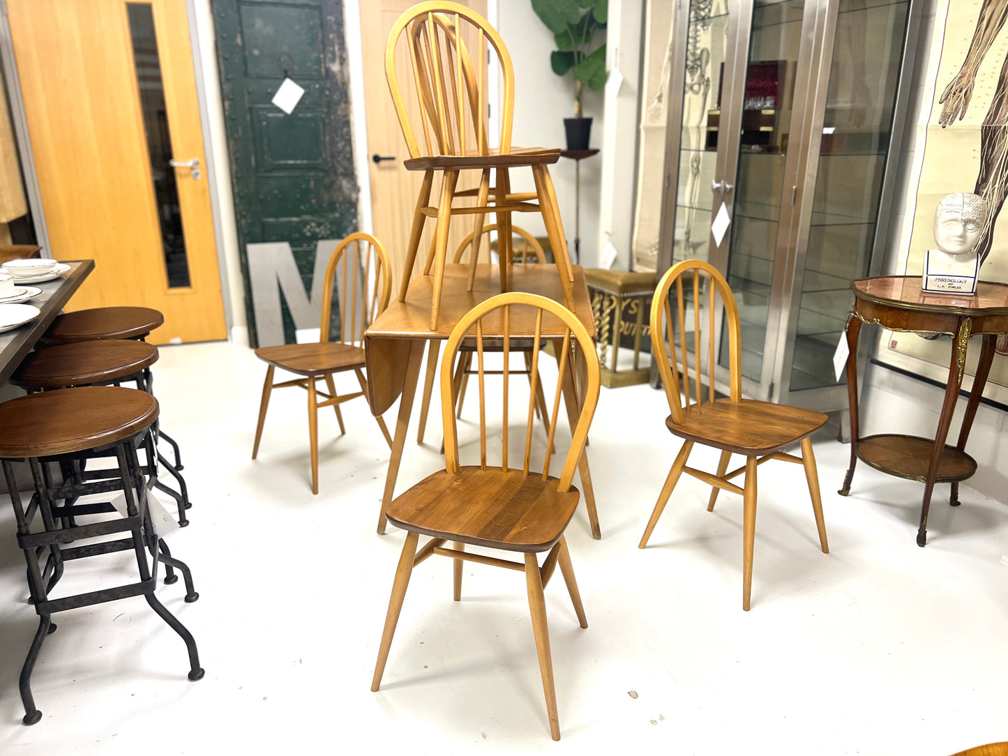 Set of 6 Ercol Model 400, Mid Century Dining Chairs
