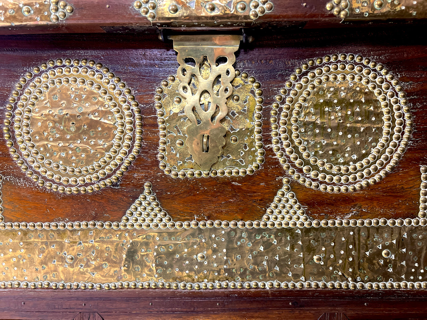 A Large 19th Century Teak and Brass Inlaid Zanzibar Chest on Stand