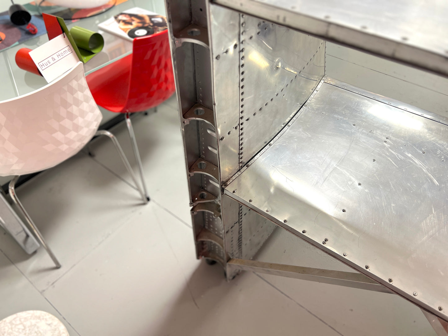 Ex MOD Jet Provost Desk Made from Polished Aluminium Horizontal Stabilisers