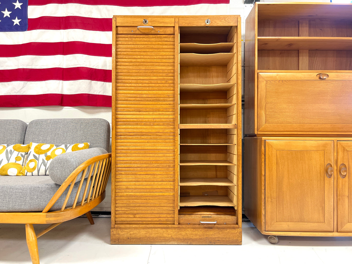 20th Century Oak Double Tambour Front Filing Cabinet