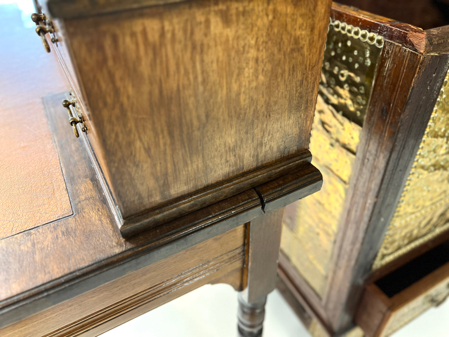Edwardian Mahogany Writing Desk, Leather Inset Top with Gallery Back