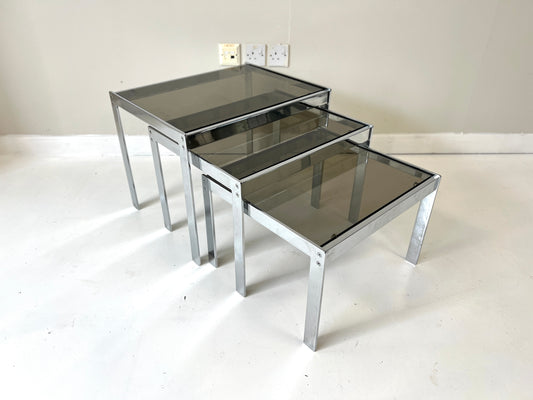 Merrow Associates, Smoked Glass & Chrome Nest of Tables