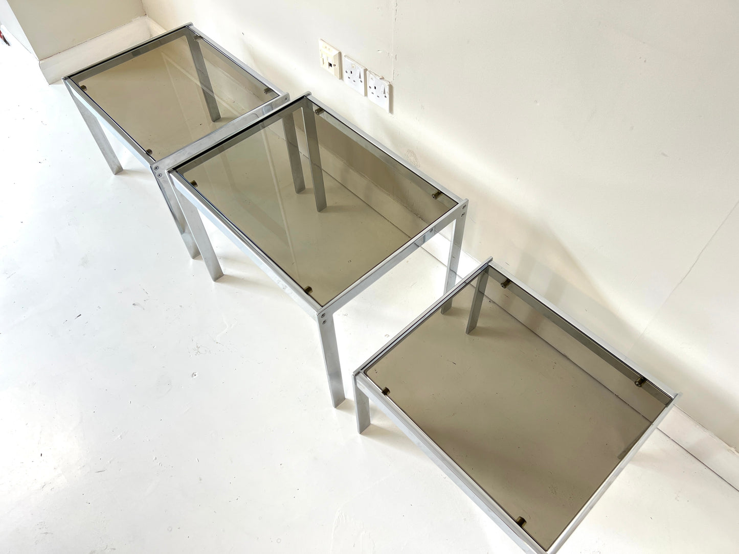 Merrow Associates, Smoked Glass & Chrome Nest of Tables