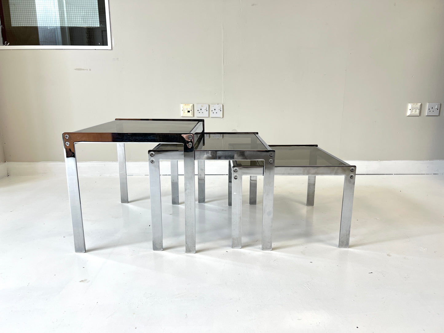 Merrow Associates, Smoked Glass & Chrome Nest of Tables