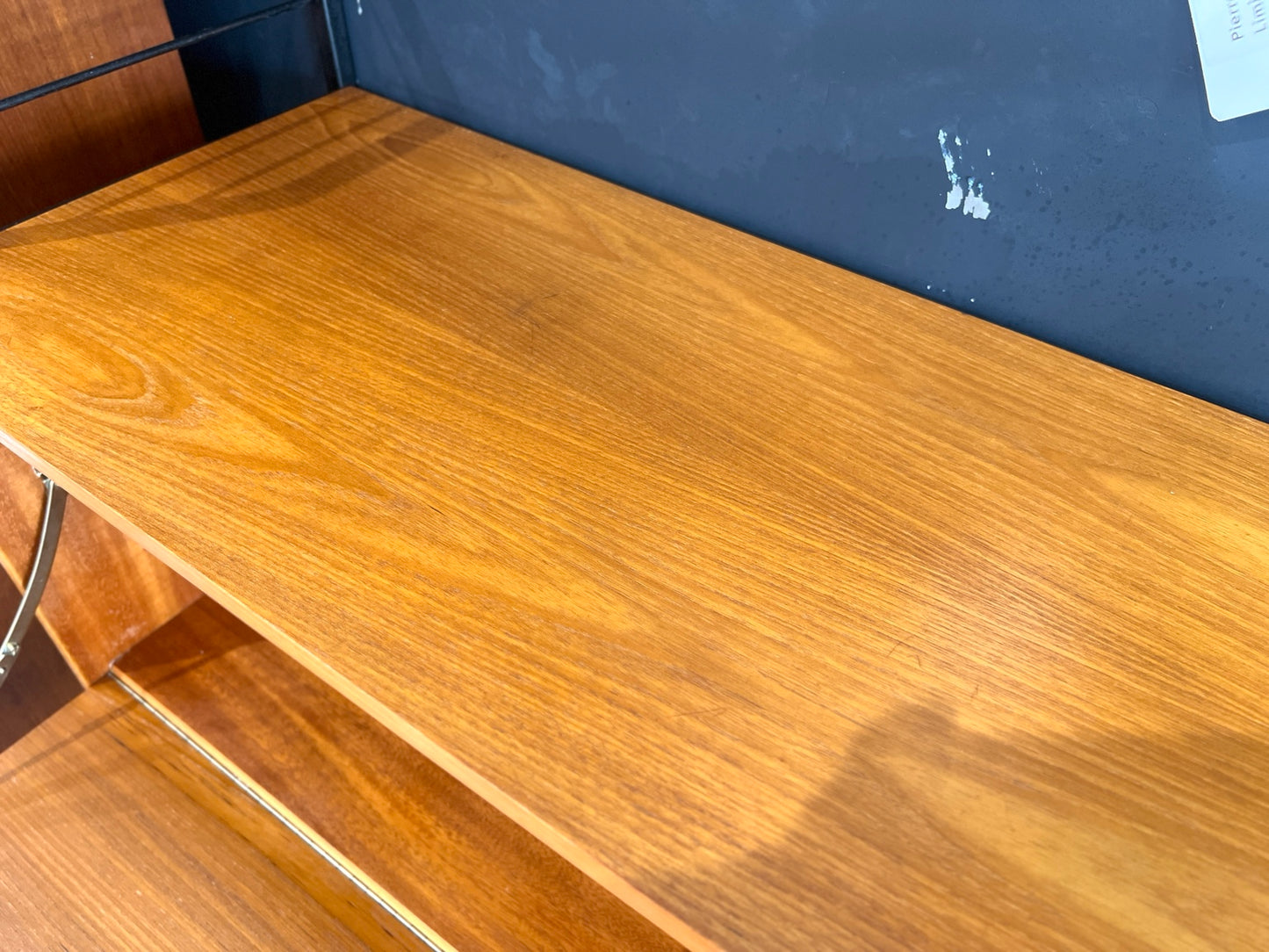 Ladderax vintage modular shelving teak surface detail