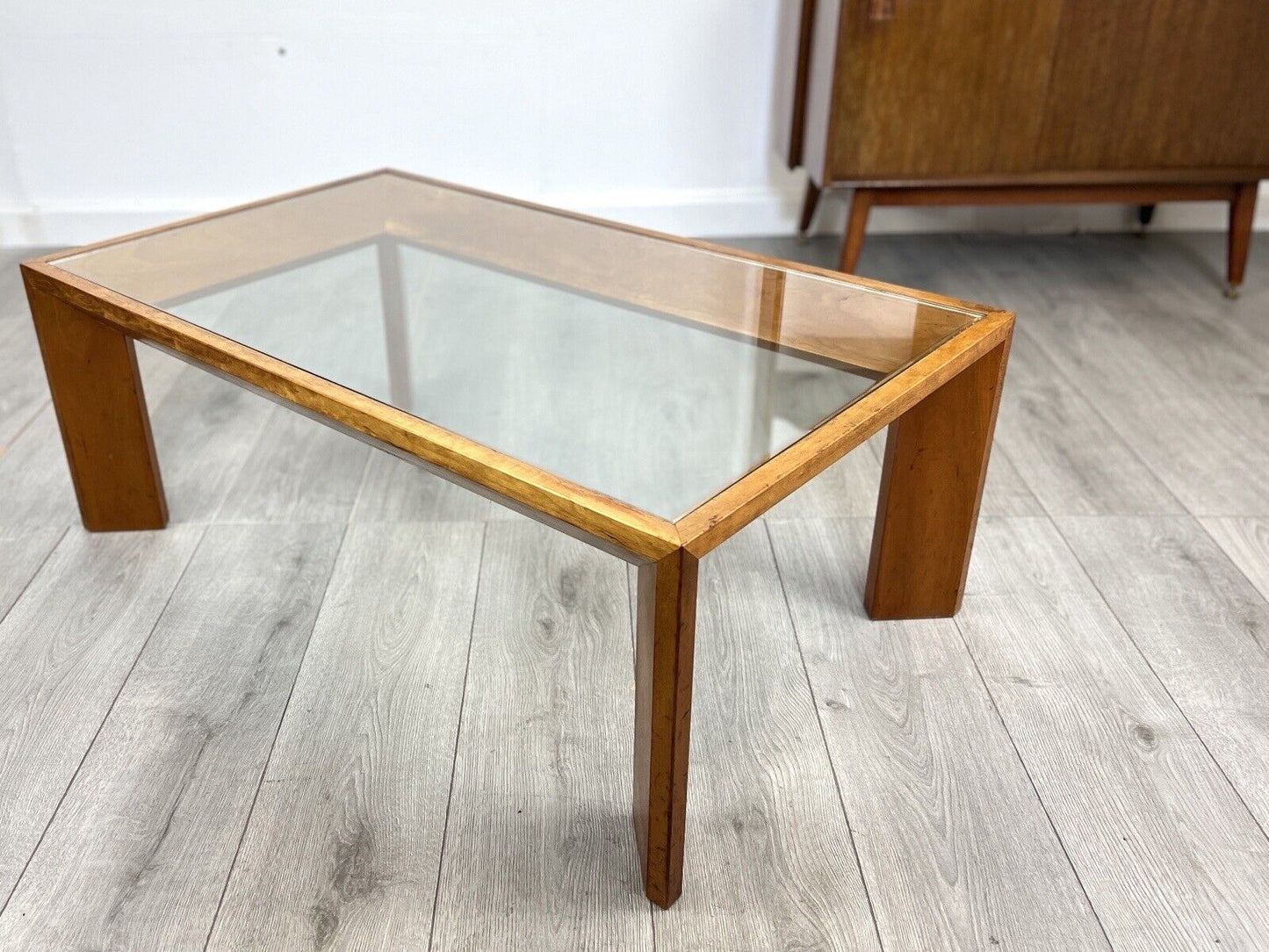 Vintage Cherry Wood and Glass Coffee Table