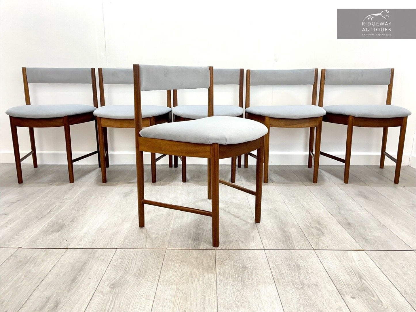 Set of 6, Mcintosh Model No. 9533, Teak Framed and Upholstered Dining Chairs