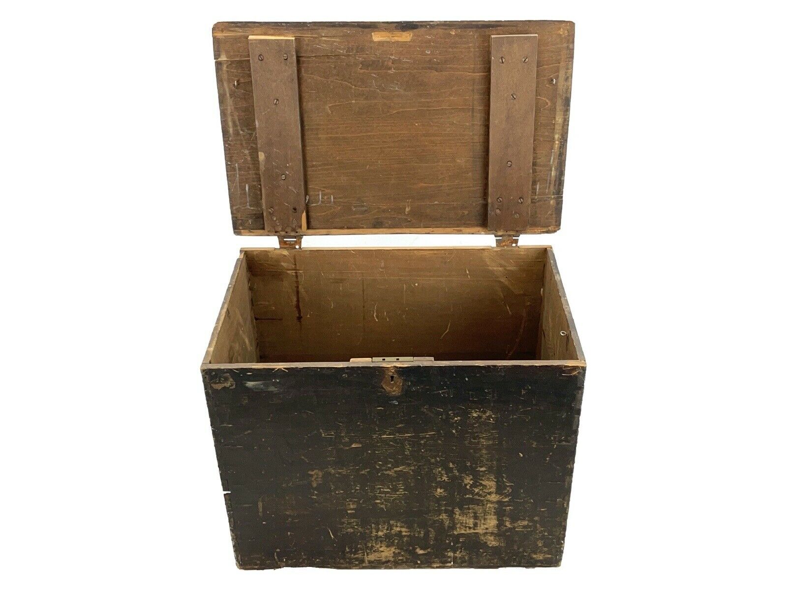 Antique - Painted Black Pine Box / Trunk