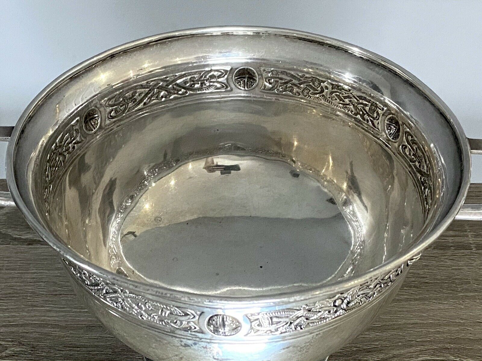 A Large Irish Celtic Revival Twin Handled Silver Bowl, Dublin 1909
