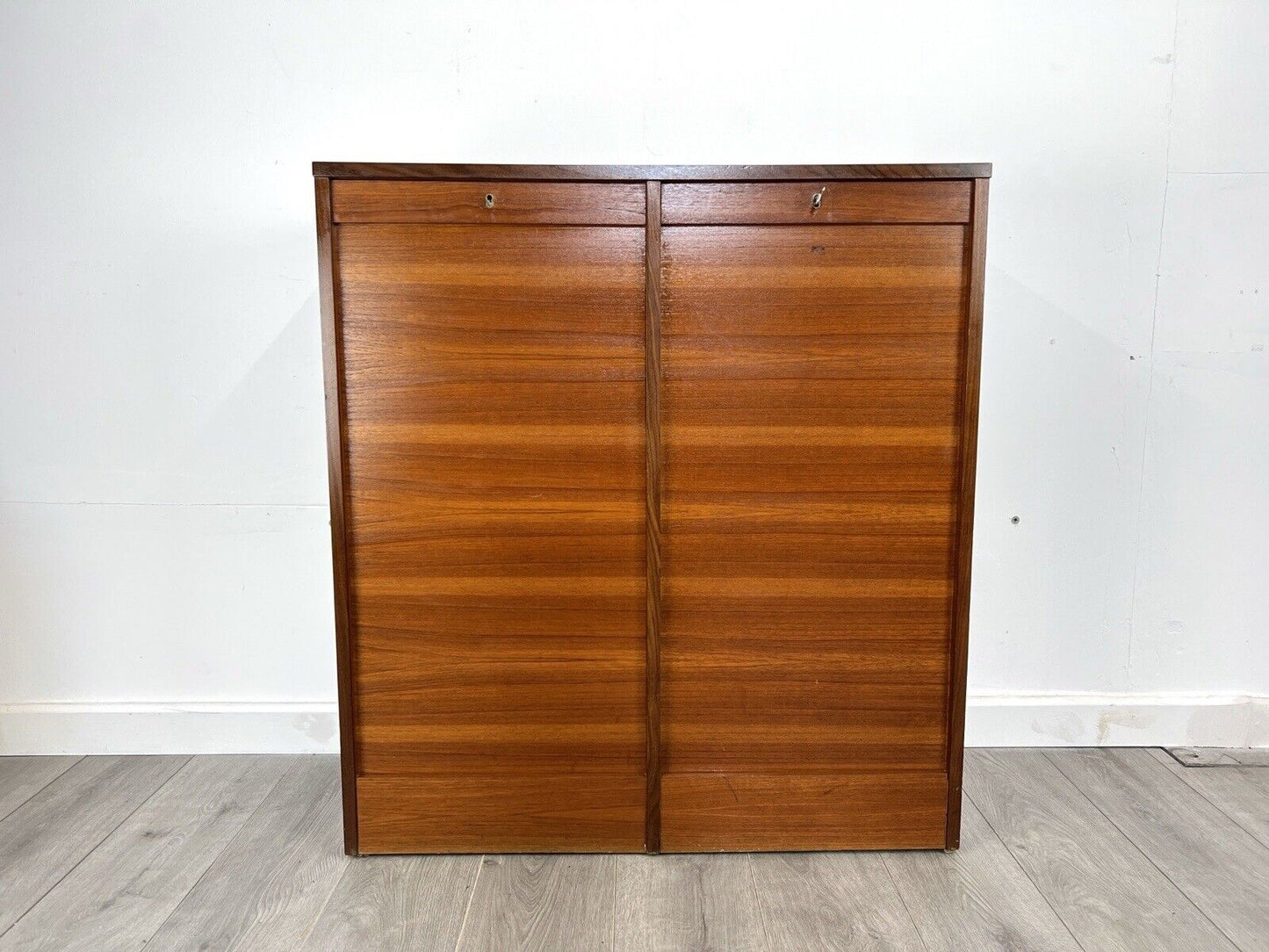 Vintage Danish Tambour Double Filing Cabinet