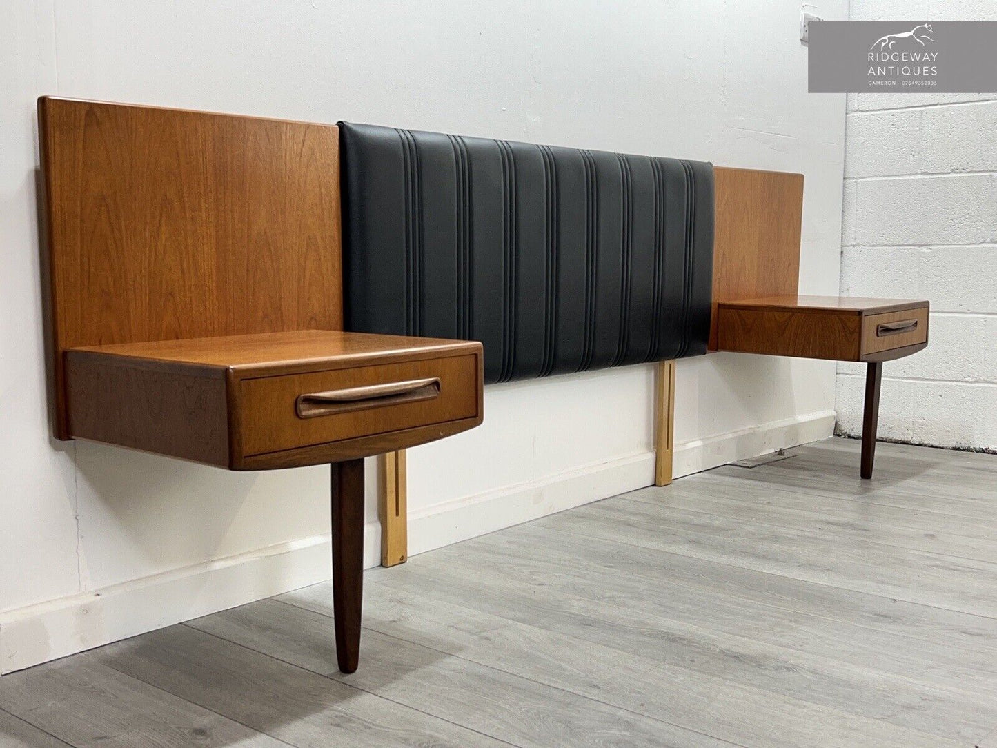 G Plan Fresco, Mid Century Teak and Leather Headboard with Drawers