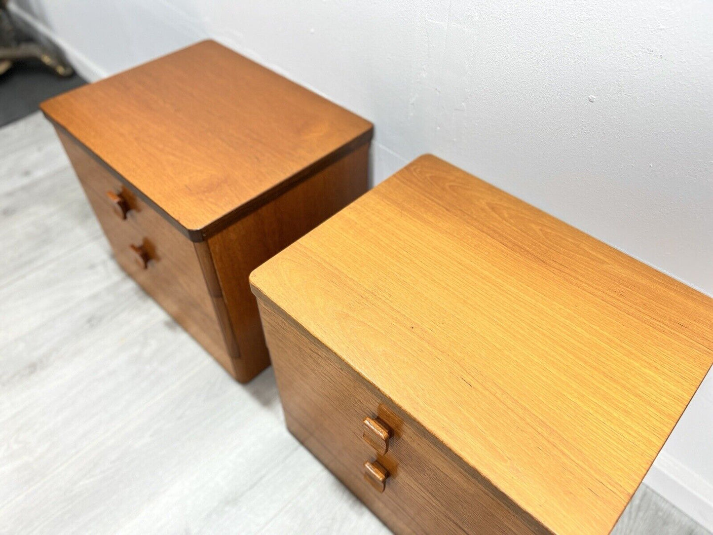 Stag Cantata, Pair of Mid Century Teak Bedside Tables / Drawers