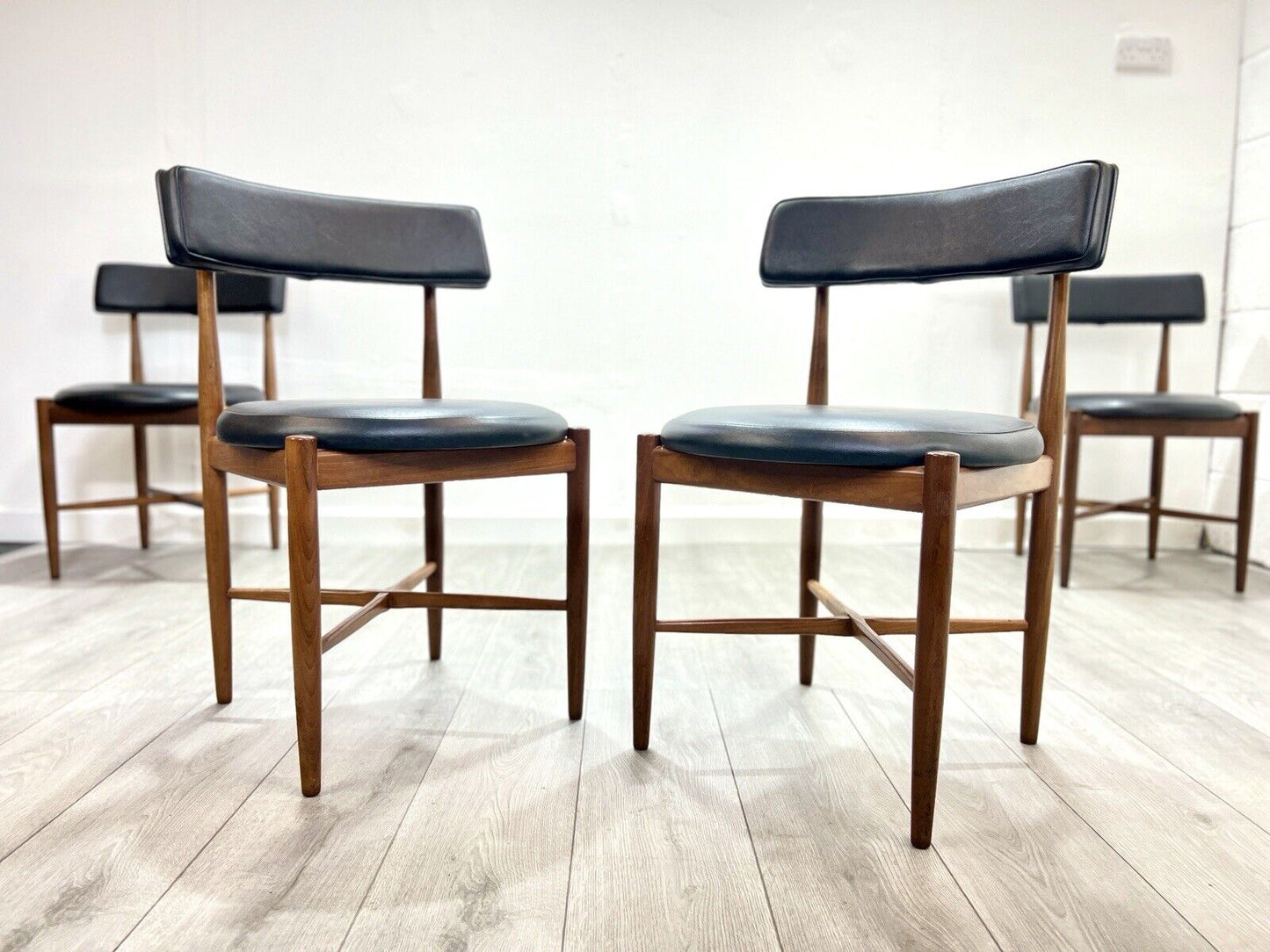 G Plan Fresco, Mid Century Set of 4 Teak and Leatherette Dining Chairs