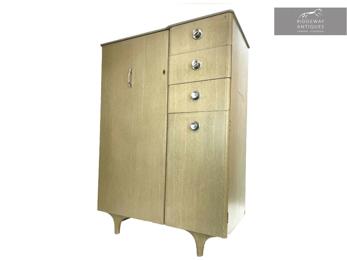Mid Century, 1960's, 3 Drawer Taupe Coloured Veneer, Bachelors Wardrobe