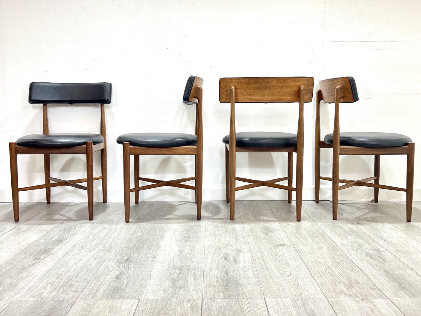 G Plan Fresco, Mid Century Set of 4 Teak and Leatherette Dining Chairs