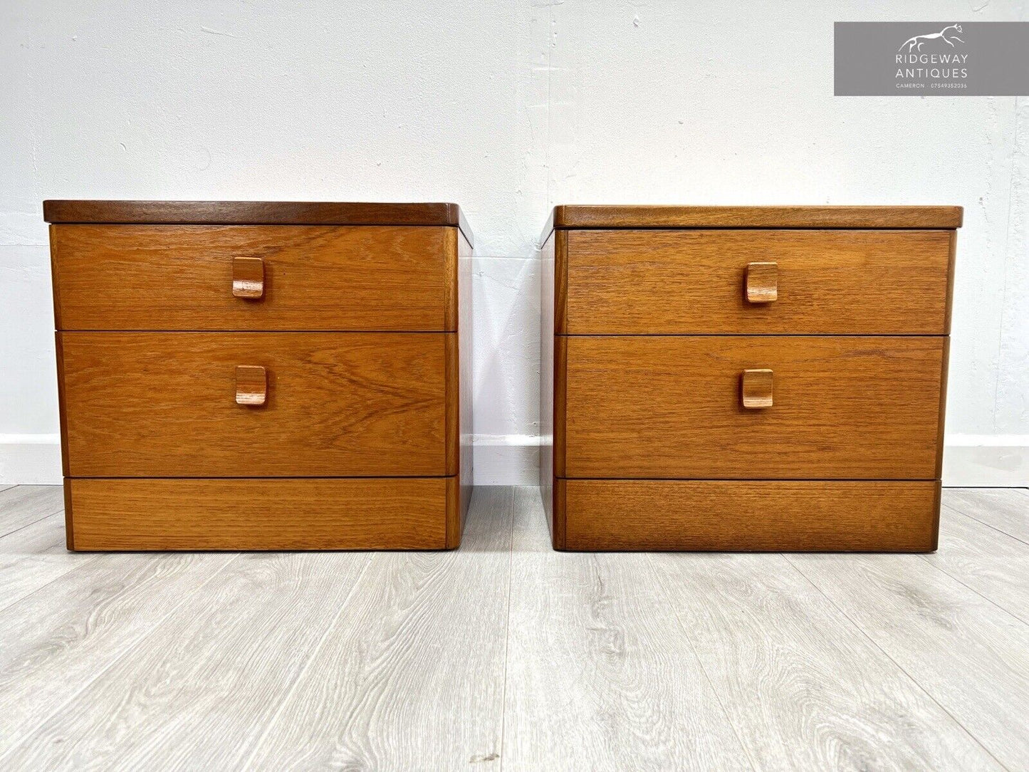 Stag Cantata, Pair of Mid Century Teak Bedside Tables / Drawers