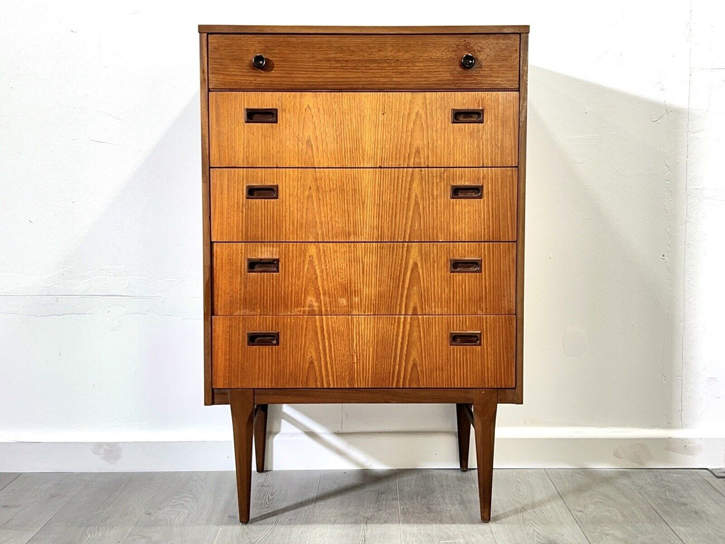 Nathan, Mid Century Teak Tallboy / 5 Drawer Chest of Drawers
