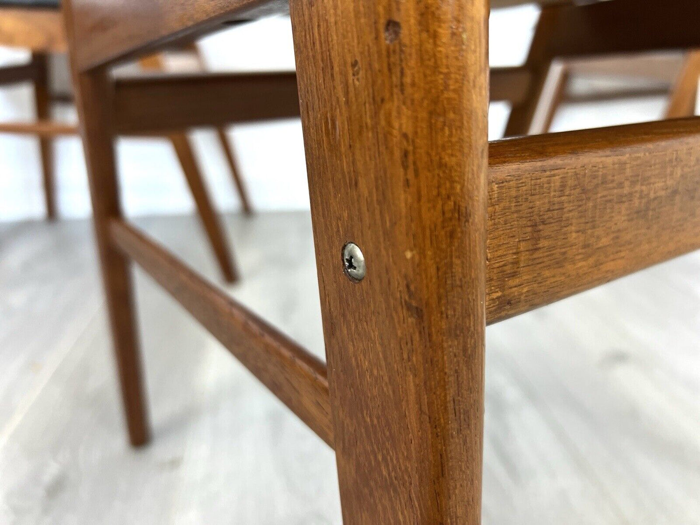Sax, Set of 4 Mid Century Teak and Leatherette Dining Chairs