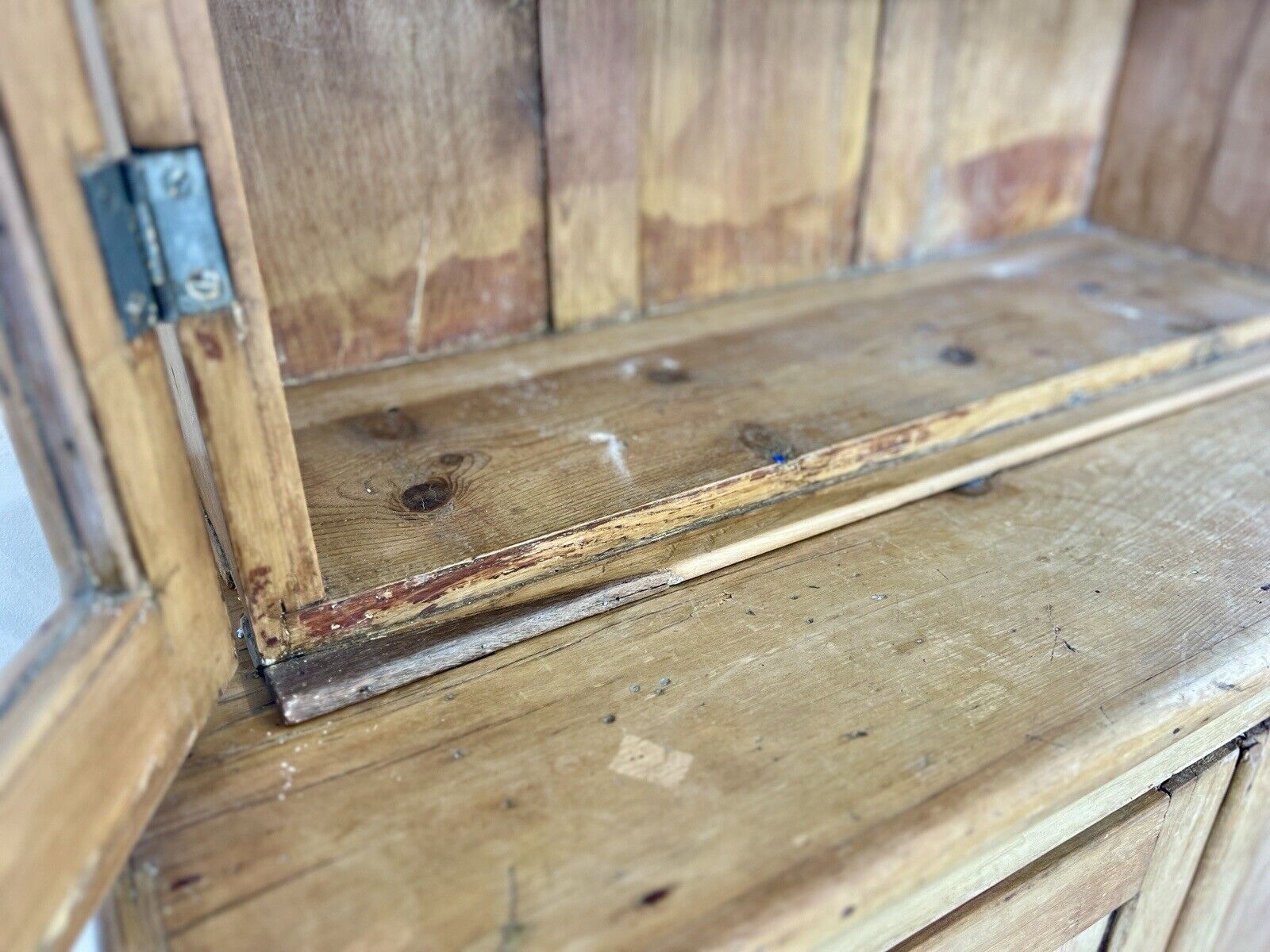 Waxed Pine, Glazed Display Cabinet and Cupboard