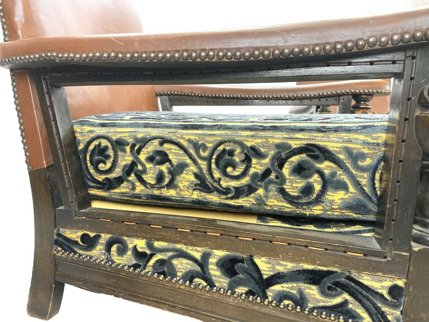 Pair Of Oak And Leather Club / Bergère Chairs