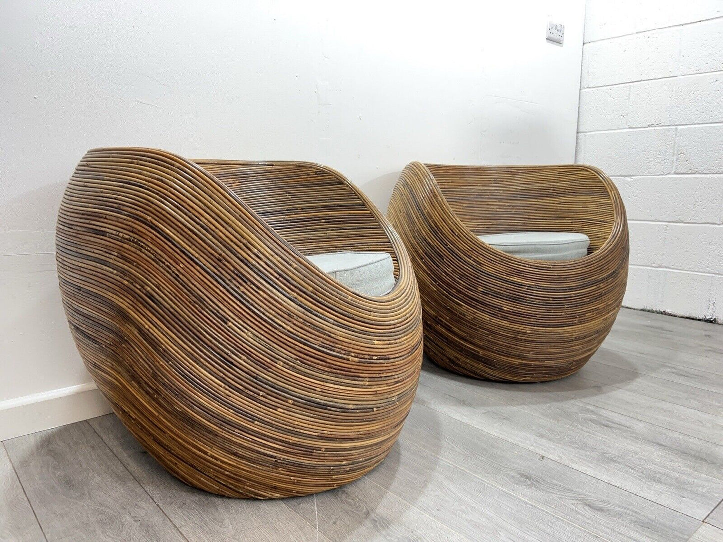 Pair of Vintage Habitat Sarang Reed Pod / Egg Chairs with Seat Cushion