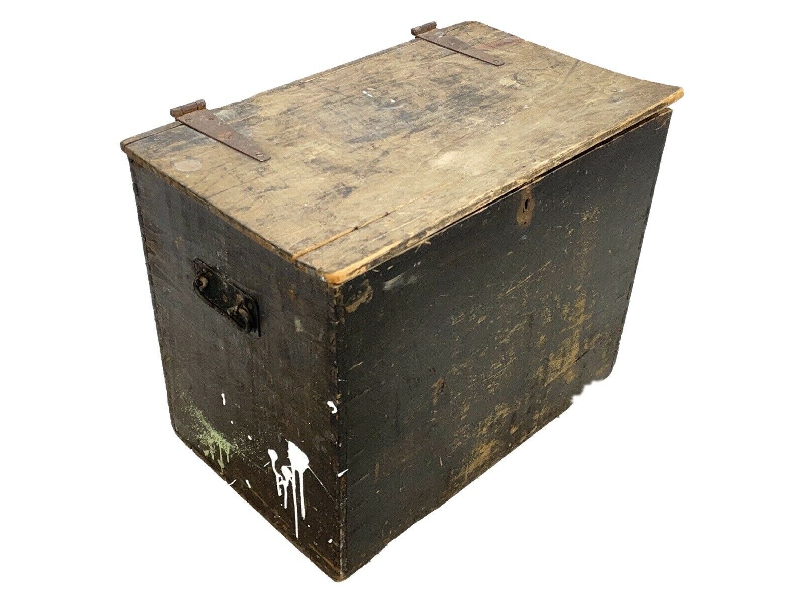 Antique - Painted Black Pine Box / Trunk
