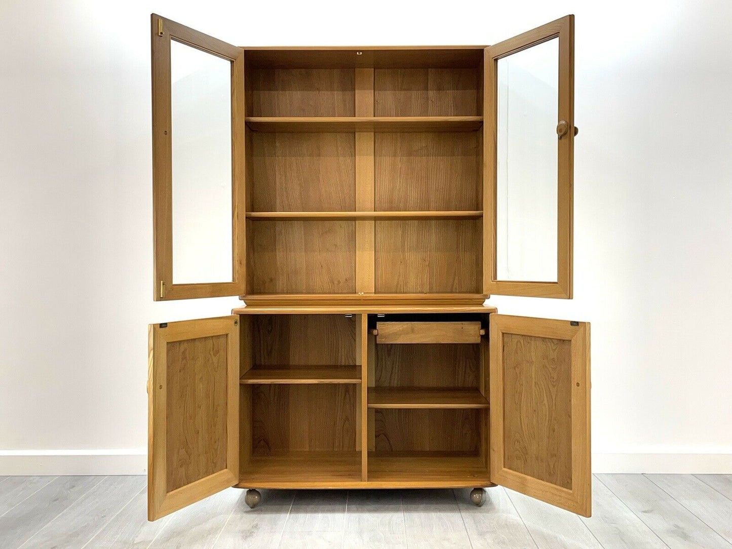 Ercol Windsor, 805 / 802 Glazed Display Cabinet And Cupboard / Sideboard