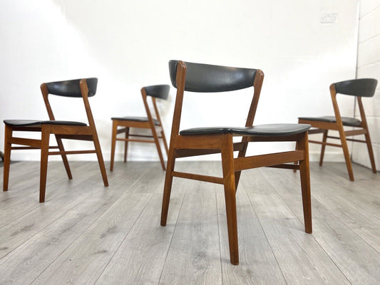 Sax, Set of 4 Mid Century Teak and Leatherette Dining Chairs