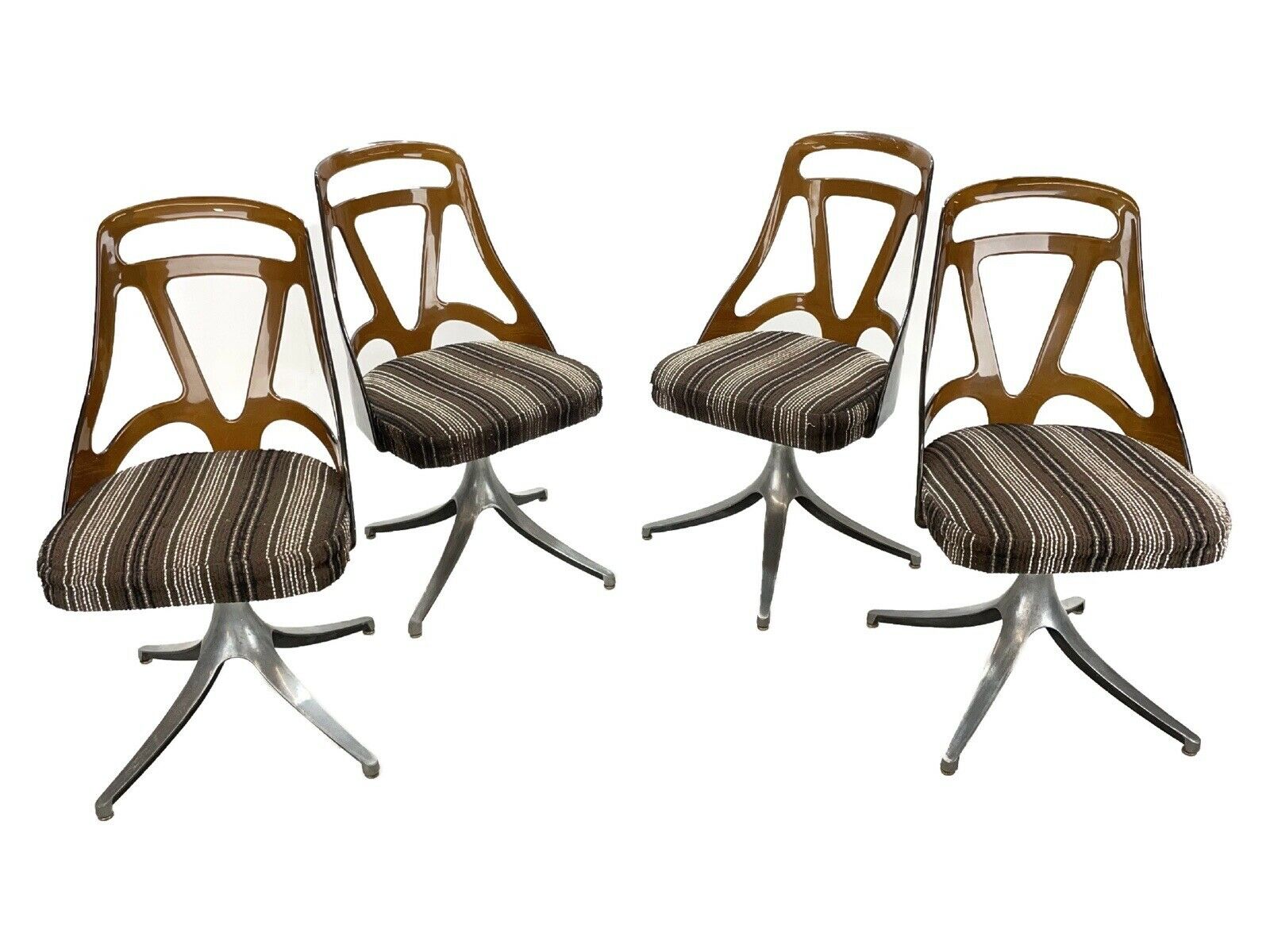 Set of 4, Chromcraft, Mid Century Modern Chrome and Lucite Swivel Dining Chairs