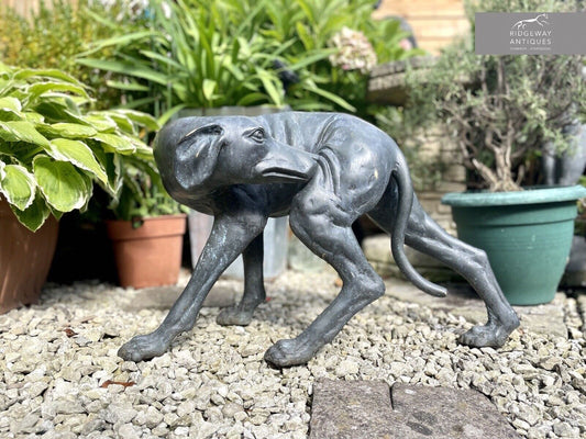 Bronzed Garden Statue of a Dog Nibbling its Rear Leg
